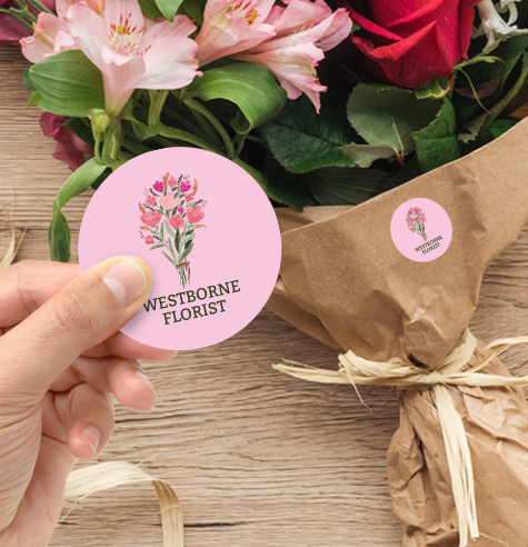 Custom circle sticker with a florist logo design.