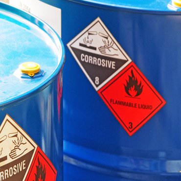Chemical proof labels in use on oil drums.