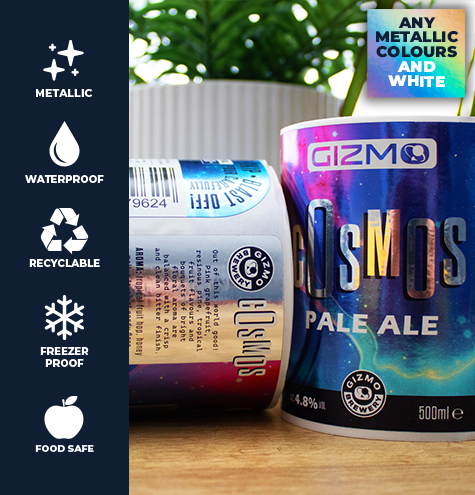 Metallic beer labels printed on rolls.