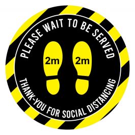 Social Distancing - Please Wait Yellow & Black | Sticker Gizmo