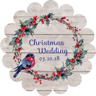 wedding label robin and wreath design sticker gizmo