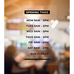 Black Opening Times Window Decal