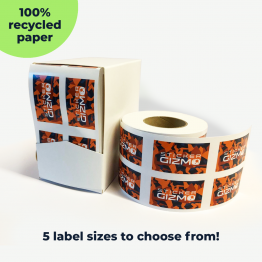 Custom Rectangle: Recycled Gloss Paper Labels On Rolls With Reusable Dispenser