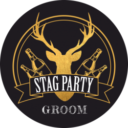 Stag Party Black and Gold Sticker Design