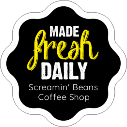 Coffee Shop Labels - Made Fresh Daily Black and Yellow Sticker