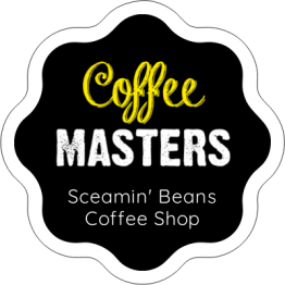 Coffee Shop Labels - Coffee Masters Black and Yellow Sticker