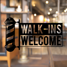 Barber Pole Walk-ins Welcome Window Decal