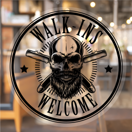 Barbers Skull Walk-ins Welcome Window Decal